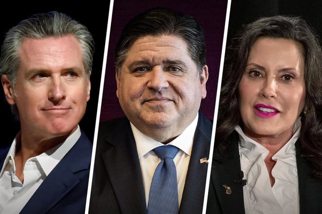 From left, California Gov. Gavin Newsom, Illinois Gov. JB Pritzker and Michigan Gov. Gretchen Whitmer.