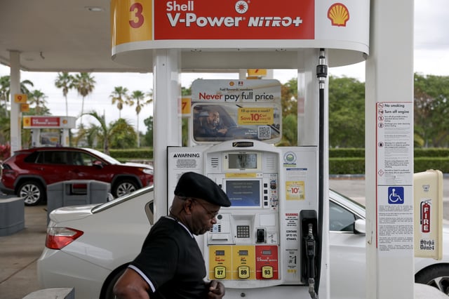 Patrick Patterson walks to his vehicle after pumping gas at a Shell station on April 10, 2025, in Miami, Florida.