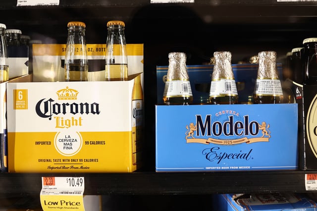 Corona and Modelo beers from Mexico are displayed for sale at a Whole Foods store on February 03, 2025 in New York City. U.S. President Donald Trump signed an executive order enacting 25% tariffs on imports from Canada and Mexico and also placing a 10% levy on imports from China. Since it's signing, U.S. and Mexico reached an agreement that will delay a 25% tariff on all Mexican imports for one month, after Mexico agreed to ramp up security at its border.