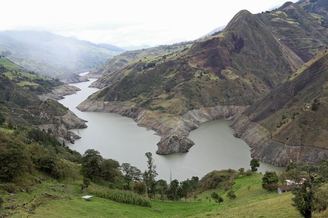 Low water levels are seen at the Mazar hydroelectric plant in Las Palmas, Ecuador, on April 18, 2024.
