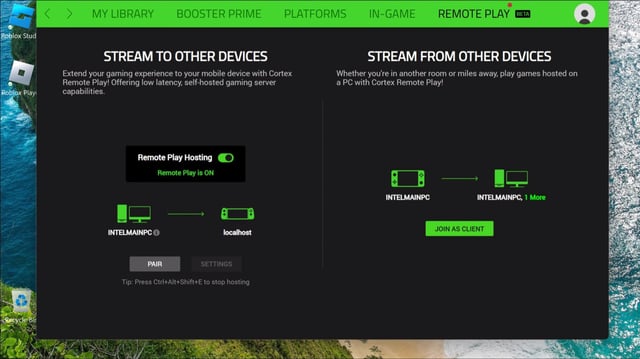 Razer's PC Game Streaming app live on a desktop