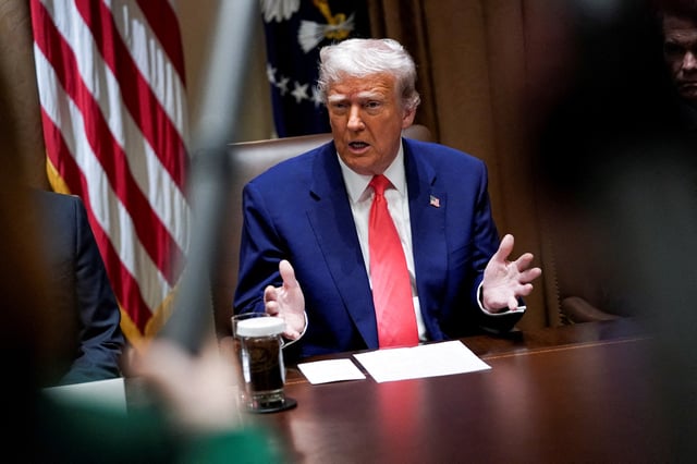 U.S. President Donald Trump attends a cabinet meeting at the White House in Washington, D.C., U.S., April 10, 2025. REUTERS/Nathan Howard