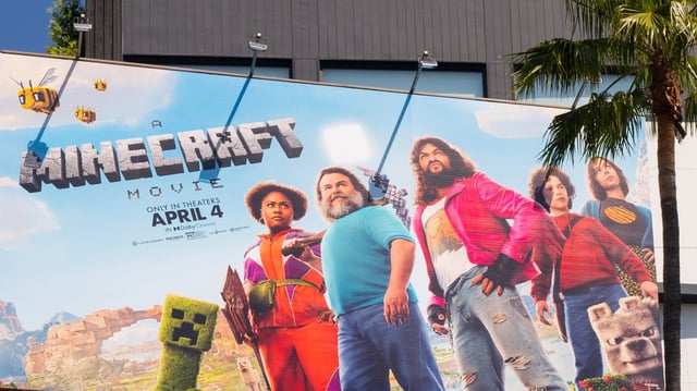 HOLLYWOOD, CA - APRIL 04: General view of the &#39;Minecraft&#39; skyscraper billboard campaign at Hollywood &amp; Highland on April 04, 2025 in Hollywood, California.