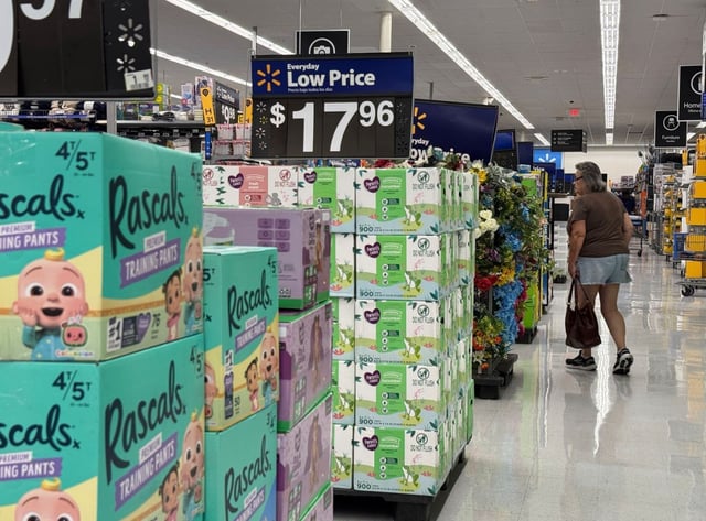 A customer shops at a Walmart store in San Leandro, California. The preliminary University of Michigan April consumer sentiment index reading of 50.8 is the second-lowest on the university’s tracking, going back to 1952. (Getty Images/Justin Sullivan)
