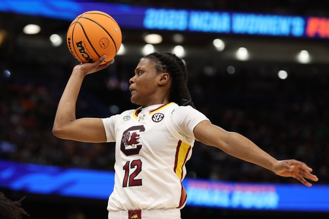 Apr 4, 2025; Tampa, FL, USA;  South Carolina Gamecocks guard MiLaysia Fulwiley (12) drives to the basket against the Texas Longhorns during the third quarter in a semifinal of the women's 2025 NCAA tournament at Amalie Arena. Mandatory Credit: Nathan Ray Seebeck-Imagn Images/File Photo