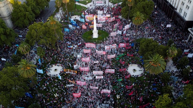 A drone view shows demonstrators during a protest against the government's agreement with the International Monetary Fund (IMF), in Buenos Aires, Argentina February 8, 2022.   REUTERS/Miguel Lo Bianco/File Photo