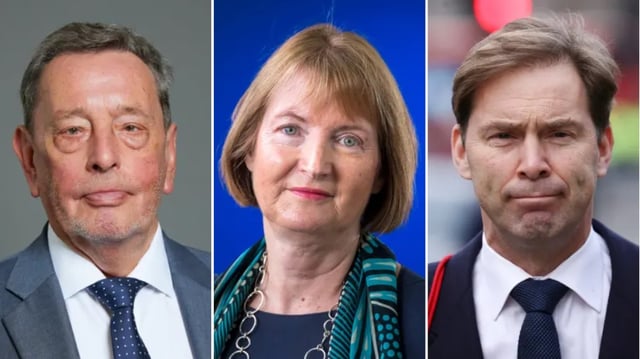 Caption: David Blunkett (left) and Tobias Ellwood (right) have differing views on whether Harriet Harman was right that Sir Keir Starmer should publicly call out Donald Trump