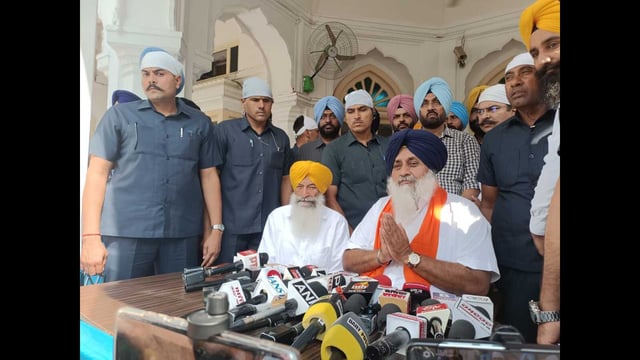 Sukhbir Singh Badal after being elected the SAD president during the delegate meeting of the party, held at Teja Singh Samundri Hall, the headquarters of the Shiromani Gurdwara Parbandhak Committee, at the Golden Temple complex on Saturday. (HT File)
