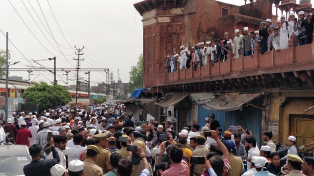 Protesters at the Jama Masjid in Agra on Friday.