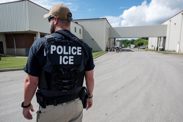Stock photograph showing a US Immigration and Customs Enforcement&#39;s (ICE) special agent at Fresh Mark, Salem, June 19, 2018.