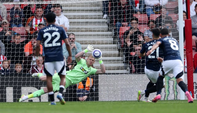 Soccer Football - Premier League - Southampton v Aston Villa - St Mary's Stadium, Southampton, Britain - April 12, 2025 Aston Villa's Marco Asensio has his penalty saved by Southampton's Aaron Ramsdale Action Images via Reuters/John Sibley