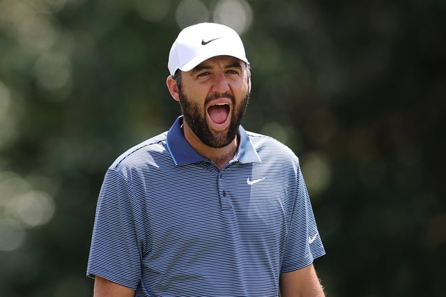 AUGUSTA, GEORGIA - APRIL 11: Scottie Scheffler of the United States reacts from the first hole during the second round of the 2025 Masters Tournament at Augusta National Golf Club on April 11, 2025 in Augusta, Georgia