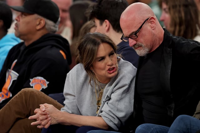 Mariska Hargitay (left) and Christopher Meloni heated up the internet with a photo holding hands at Friday night's New York Knicks game.