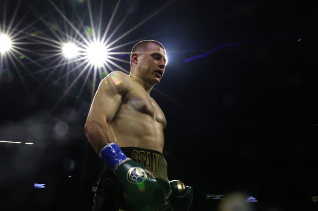 Eimantas Stanionis looks on in his WBA welterweight championship title fight against Gabriel Maestre at T-Mobile Arena on May 04, 2024 in Las Vegas, Nevada.