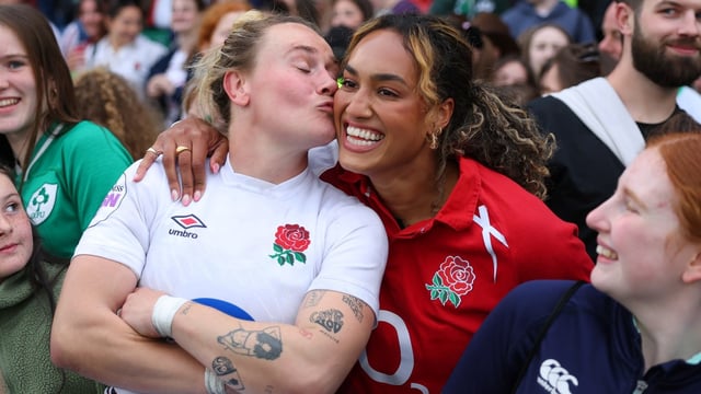 Jones celebrates after England went to the top of the table in Cork