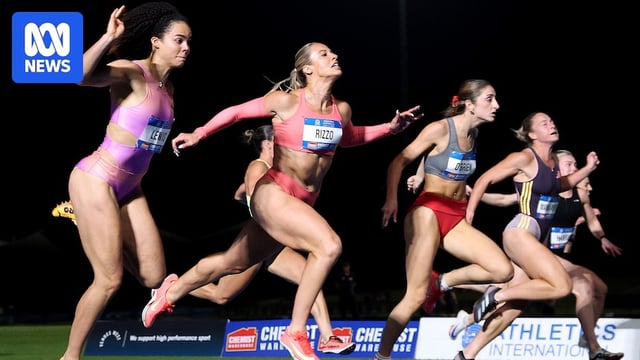 Torrie Lewis, Bree Rizzo and Leah O'Brien hit the line together the women's 100m final at the national championships.