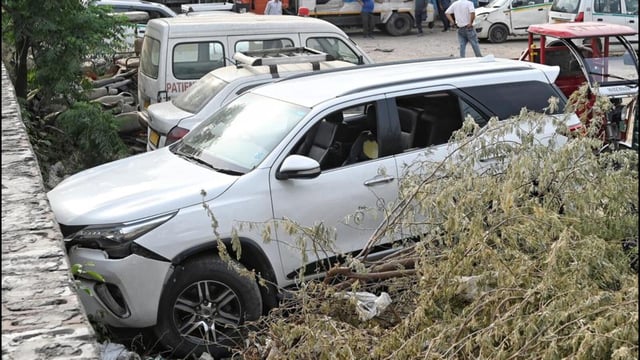 The car the dealer was travelling in when he was shot. (Sanchit Khanna/HT Photo)