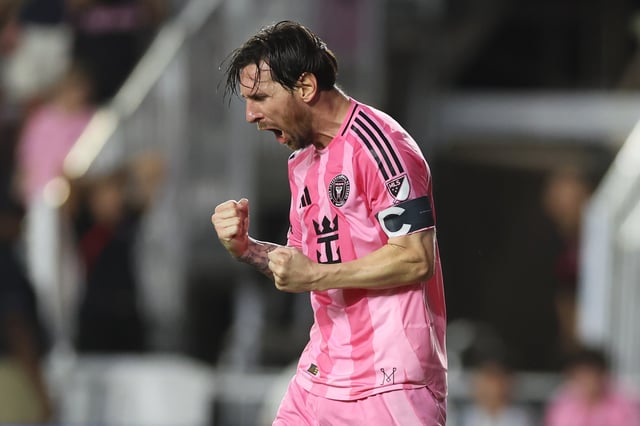 FORT LAUDERDALE, FLORIDA – APRIL 06: Lionel Messi #10 of Inter Miami CF celebrates after scoring the team’s first goal during the MLS match between Inter Miami CF and Toronto FC at Chase Stadium on April 06, 2025 in Fort Lauderdale, Florida. (Photo by Brennan Asplen/Getty Images)