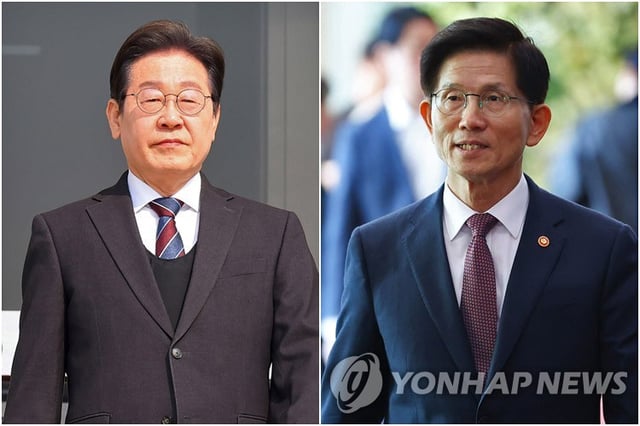 This undated composite photo shows Lee Jae-myung (L), former leader of the liberal Democratic Party, and former Labor Minister Kim Moon-soo. (Yonhap)