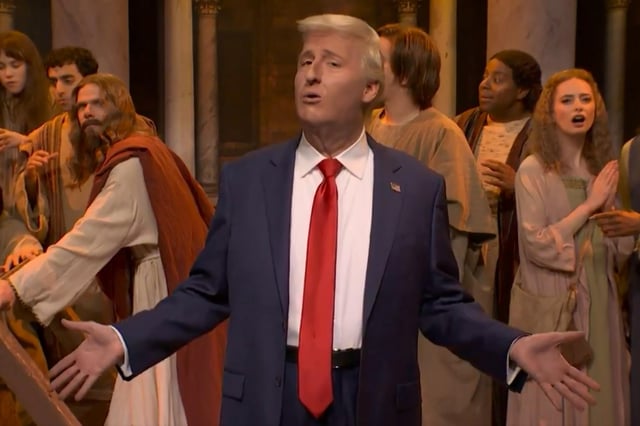 James Austinn Johnson as Trump on SNL on April 12, 2025.