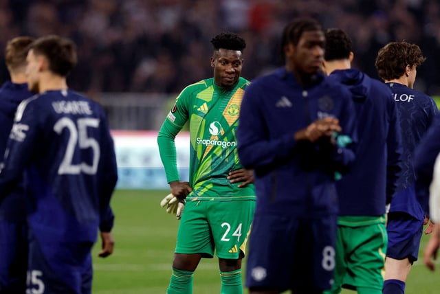 Soccer Football - Europa League - Quarter Final - First Leg - Olympique Lyonnais v Manchester United - Groupama Stadium, Lyon, France - April 10, 2025 Manchester United's Andre Onana reacts after the match Action Images via Reuters/Andrew Couldridge/File Photo