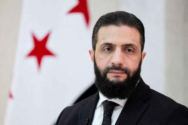 Syria’s interim President Ahmed al-Sharaa attends an interview with Reuters at the presidential palace, in Damascus, Syria March 10, 2025. REUTERS/Khalil Ashawi/File Photo