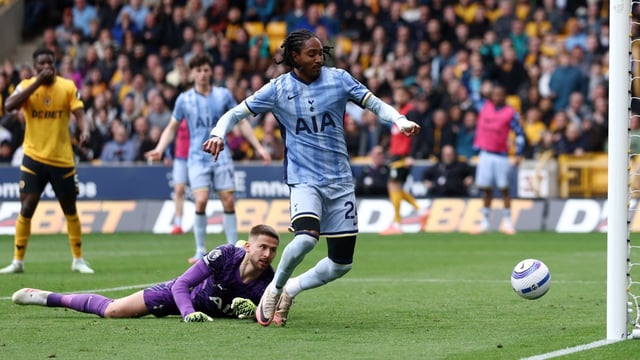 Vicario flaps the ball against Spence before it dribbles over the line for a moment that summed up Tottenham’s wretched league campaign