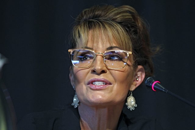 FILE - Sarah Palin, a Republican seeking the sole U.S. House seat in Alaska, speaks during a forum for candidates, Thursday, May 12, 2022, in Anchorage, Alaska. (AP Photo/Mark Thiessen, File)
