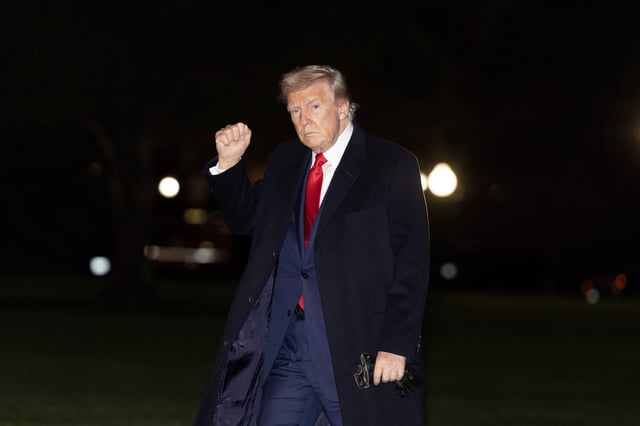 U.S. President Donald Trump walks on the south lawn of the White House on April 13, 2025 in Washington, DC.