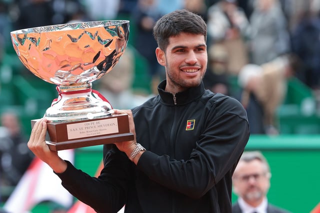 Alcaraz celebrates winning the Monte-Carlo Masters.