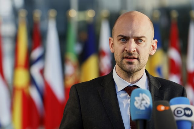 FILE - French Foreign Minister Jean-Noel Barrot addresses the media during a meeting of NATO foreign ministers at NATO headquarters in Brussels, Friday, April 4, 2025. (AP Photo/Geert Vanden Wijngaert, File)