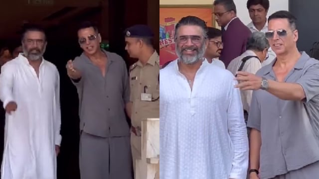 Akshay Kumar and R Madhavan head out of Mumbai to promote their upcoming film Kesari Chapter 2.