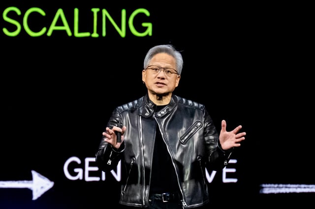 Jensen Huang, co-founder and chief executive officer of Nvidia Corp., speaks during the Nvidia GPU Technology Conference (GTC) in San Jose, California, US, on Tuesday, March 18, 2025. Jensen will discuss whats next in agentic AI, robotics, accelerated computing. Photographer: David Paul Morris/Bloomberg
