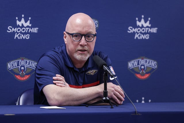 Sep 26, 2022; New Orleans, LA, USA;   New Orleans Pelicans vice president of basketball operations David Griffin during a press conference at the New Orleans Pelicans Media Day from the Smoothie King Center. Mandatory Credit: Stephen Lew-USA TODAY Sports/ File Photo