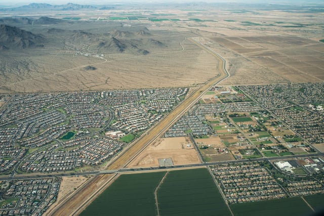 Aerial view of a Roosevelt Water Conservation District’s Consolidated Canal