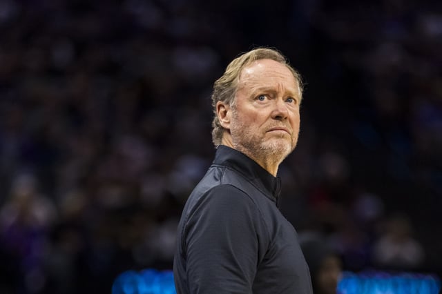 Apr 13, 2025; Sacramento, California, USA;  Phoenix Suns head coach Mike Budenholzer watches the game during the fourth quarter against the Sacramento Kings at Golden 1 Center. Mandatory Credit: John Hefti-Imagn Images/ File Photo