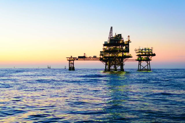 Pictured: An offshore oil platform in the Gulf of Mexico off the coast of Louisiana. BP announced on Monday that it has discovered oil in an exploration well about 120 miles off the Louisiana coast. The British company has shifted away from its investment in clean energy to focus on oil and gas.