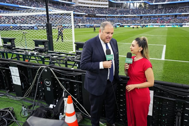 Mar 23, 2025; Inglewood, California, USA; Concacaf president Victor Montagliani  is interviewed for TV before the Concacaf Nations League final between Mexico and Panama at SoFi Stadium. Mandatory Credit: Kyle Terada-Imagn Images/File Photo