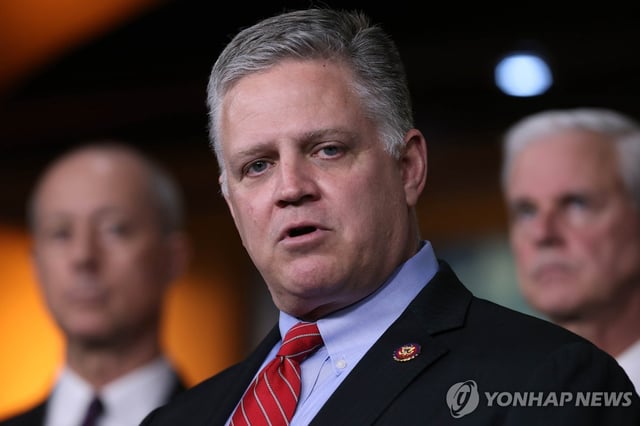 This Getty Images-AFP photo shows Drew Ferguson talking to reporters at the U.S. Capitol in Washington on Feb. 11, 2020. (PHOTO NOT FOR SALE) (Yonhap)