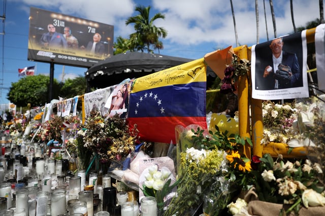 A makeshift memorial is pictured on the day of New York City Mayor Eric Adams' visit to the remains of the Jet Set nightclub, after a deadly roof collapse, in Santo Domingo, Dominican Republic April 14, 2025. REUTERS/Ricardo Arduengo