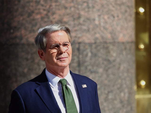 U.S. Secretary of the Treasury Scott Bessent leaves the Economy Ministry building, days after Argentine President Javier Milei’s administration sealed a new loan deal with the IMF, in Buenos Aires, Argentina April 14, 2025. REUTERS/Agustin Marcarian