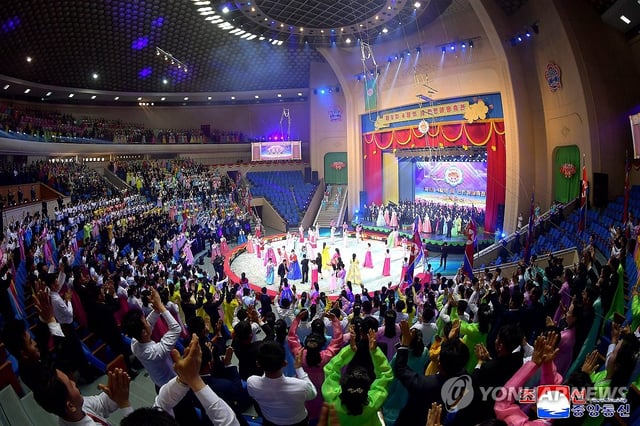 This image published by the Korean Central News Agency shows a spring art festival held in Pyongyang on April 10, 2025, in celebration of state founder Kim Il-sung's April 15 birth anniversary. (For Use Only in the Republic of Korea. No Redistribution) (Yonhap)
