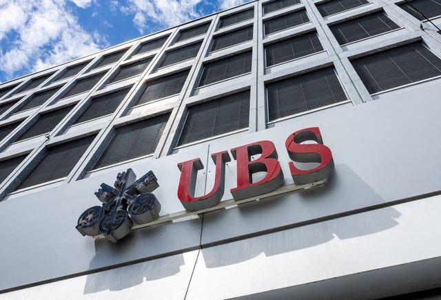 A UBS logo is pictured on the branch of the Swiss bank in Lucerne, Switzerland, June 14, 2024.  REUTERS/Denis Balibouse//File Photo