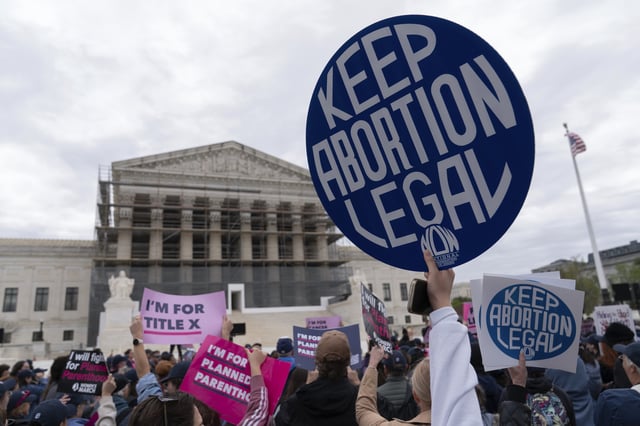 FILE - Abortion-rights activists rally outside the Supreme Court in Washington, Wednesday, April 2, 2025. (AP Photo/Jose Luis Magana, file)