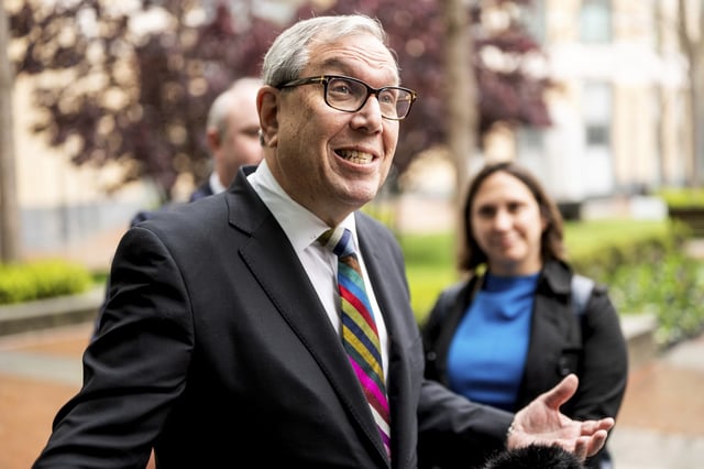 Attorney Jeffrey Kessler arrives at federal court on Monday, April 7, 2025, in Oakland, Calif. (AP Photo/Noah Berger)
