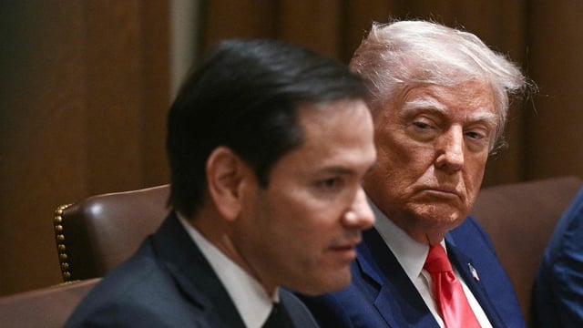 US President Donald Trump and secretary of state Marco Rubio during a cabinet meeting in Washington, DC. 