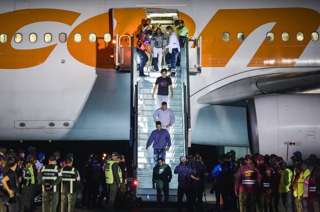 Deported individuals from the U.S. arrive on a flight at Simon Bolivar International Airport in Maiquetia, Vargas state, Venezuela, on March 24, 2025.