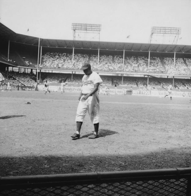 Jackie Robinson playing for the Brooklyn Dodgers on August 28, 1949.