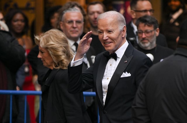 Biden and former first lady Jill Biden arrive to the opening of "Othello" on Broadway in New York City on March 23, 2025.