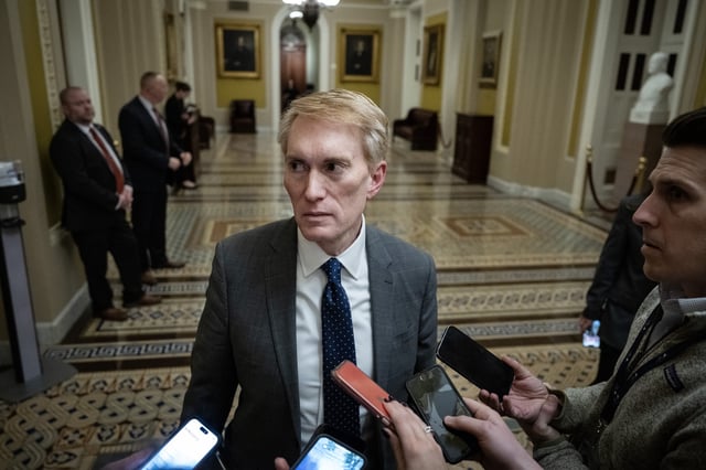Sen. James Lankford (R-OK) speaks with reporters at the U.S. Capitol January 16, 2024 in Washington, DC.